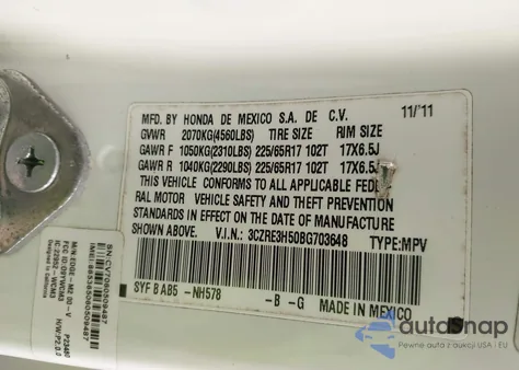2011 Honda Cr-V Ex from USA, damaged, VIN 3CZRE3H50BG703648